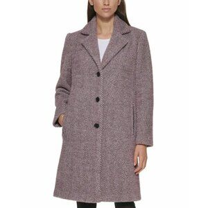 DKNY Damen Petite XXL Fischgrät Soft-Touch Walker Mantel PXXL Lila MSRP $315